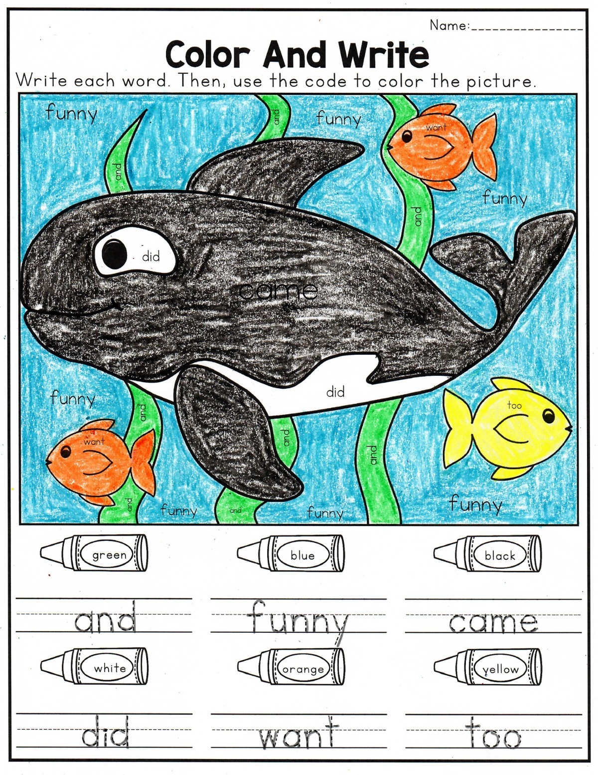 Sight Word Coloring Sheet - Whale