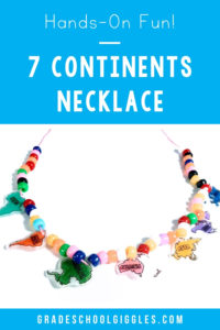 Earth has seven continents: North America, South America, Africa, Europe, Asia, Australia, and Antarctica. This 7 continents necklace is a fun craft project to help teach the world continents. Print the free template with an outline of each continent. Color the continents. Visit all of them on a map and look up facts. This craft is great for homeschool kids or for up to the second or third-grade level. If you're looking for activities for your continents lesson, this activity is always a hit.