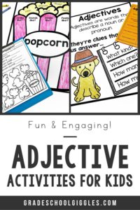 What do popcorn & paper bags have to do with teaching grammar? They're two of my favorite tools for teaching adjectives. Your grammar lesson will stick better if it involves more than just giving a definition & completing exercises on a worksheet. These fun activities will teach kids what an adjective is. They'll brainstorm a list of descriptive words & practice describing things as they eat popcorn. They'll compare & describe mystery objects. Each activity has a free anchor chart & handouts.